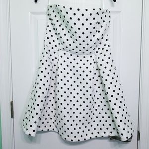 Vintage Black and White Strapless Polkda Dot Dress